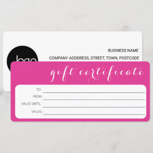CARTE PINK WHITE BUSINESS LOGO COMPANY DON CERTIFICAT