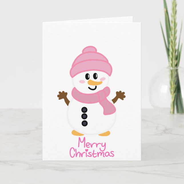 Carte Pink Winter Snowman Joyeux Noël (Devant)