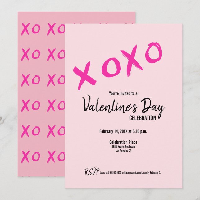 Carte Pink Xoxo Valentine's day éditable (Devant / Derrière)