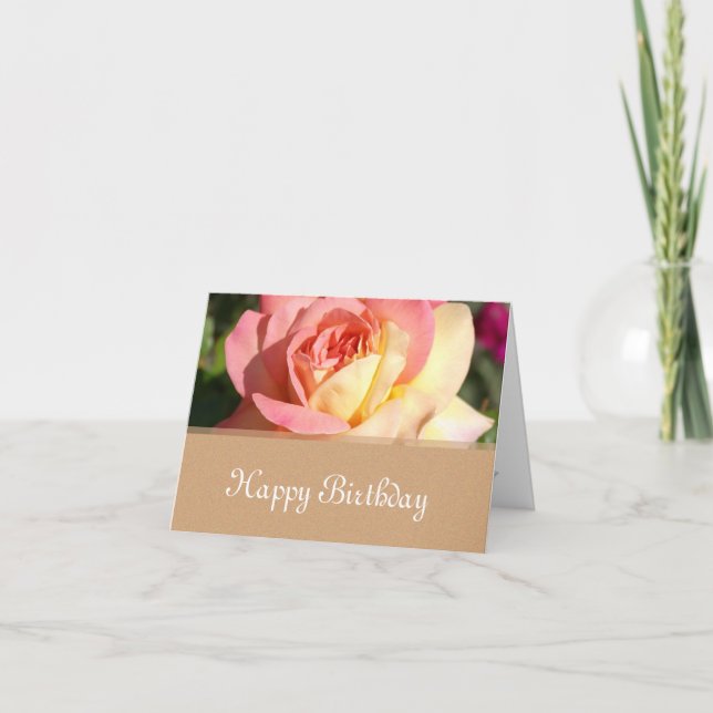 Carte Pink, yellow rose flower Joyeux anniversaire (Devant)