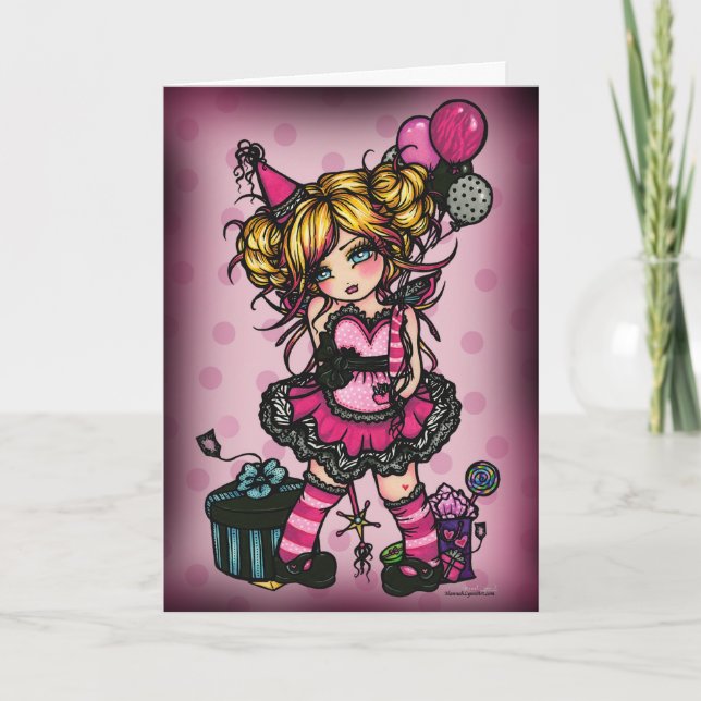 Carte Pink Zebra Anniversaire Fée Imaginaire Art (Devant)