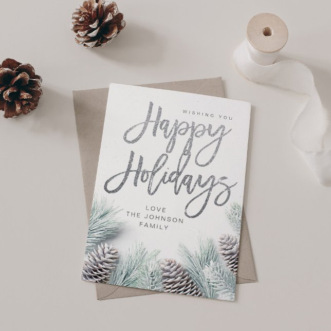 Carte Pins de neige et feuilles Joyeuses vacances (Créateur téléchargé)