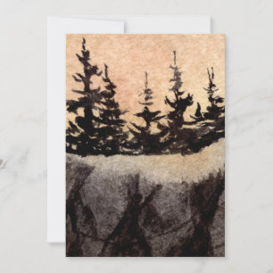 Carte Pins foncés sur une falaise avec ciel rose gris