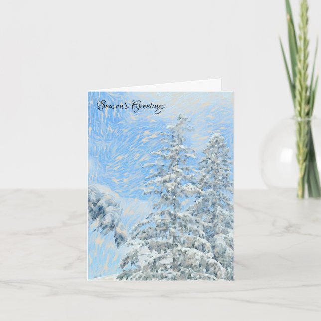 Carte Pins neigeux Blue Sky Watercolor Vacances (Devant)