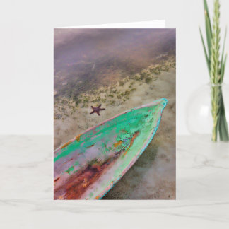 Carte Pirogue et étoiles de mer, par coeur