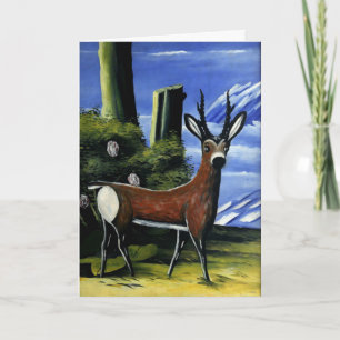 Carte Pirosmani - Roe Deer, Paysage dans l'Arrière - pla