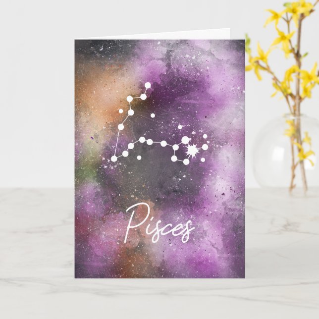 Carte Pisces Constellation Zodiaque Purple Galaxie (Fleur jaune)
