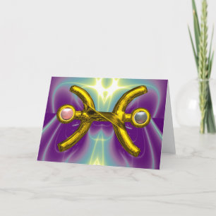 Carte PISCES or Zodiac signe d'anniversaire, perles rose