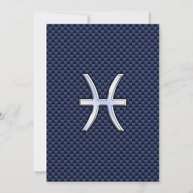 Carte Pisces Zodiac Sign on Blue Carbon Fibre Print (Devant)