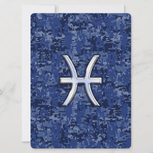 Carte Pisces Zodiac Sign on Navy Blue Digital Camo