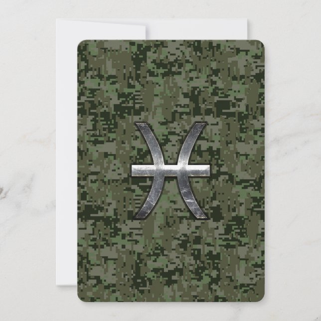Carte Pisces Zodiac Sign on Woodland Camouflage numériqu (Devant)