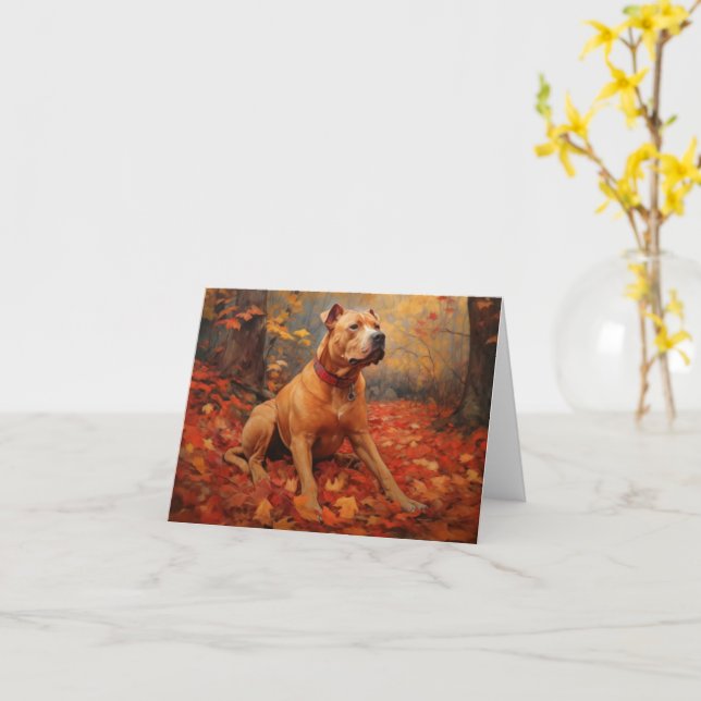 Carte Pitbull à l'automne Feuilles automne Inspiration (Fleur jaune)