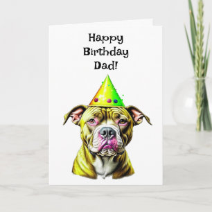 Carte Pitbull avec chapeau d'anniversaire   Anniversaire