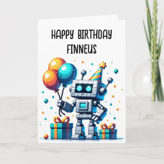 Carte Pixel Art Robot Coloring Page de l'anniversaire du