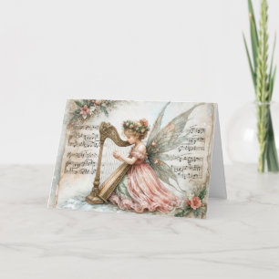 Carte Pixie Fairy de Noël Jouer une harpe