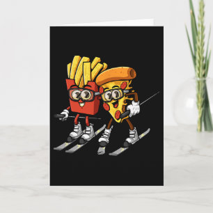 Carte Pizza Frites de Ski Drôle Skieur Nourriture Rapide