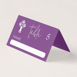 Carte Place Croix Florale Christening Sweet Plum