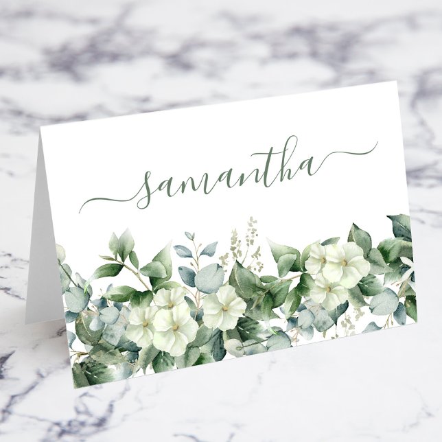 Carte Place Eucalyptus Floral Aquarelle (Watercolor Floral Individual Eucalyptus Place Card)