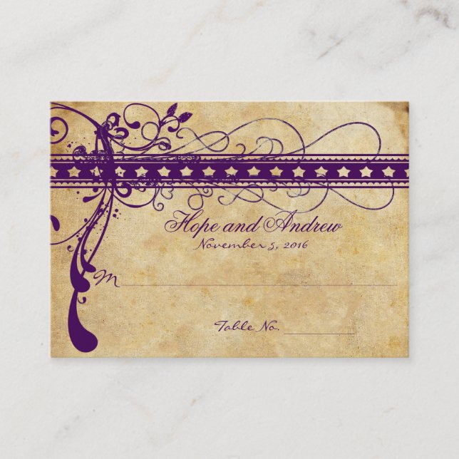 Carte Place Gold & Purple Funky Swirl (Devant)