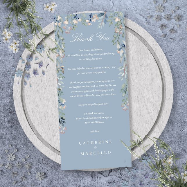Carte Place Mariage Floral Dusty Blue (Floral Dusty Blue Wedding Thank You Place Card)
