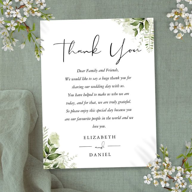 Carte Place Mariage Merci Floral (Floral Greenery Thank You Wedding Place Card)