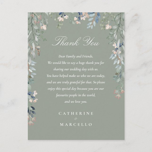 Carte Place Mariage Merci Floral Vert Sage (Devant)