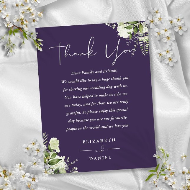 Carte Place Mariage Merci vert pourpre (Purple Greenery Thank You Wedding Place Card)