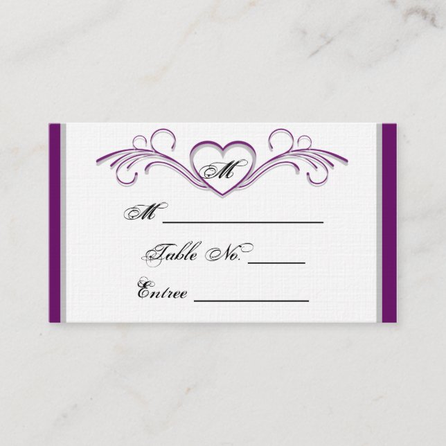 Carte Place Monogramme de Défilement Coeur Violet  (Devant)