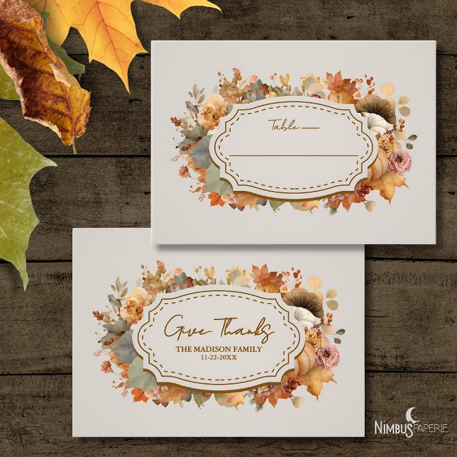 Carte Place Plat Thanksgiving Florals Muet (Créateur téléchargé)