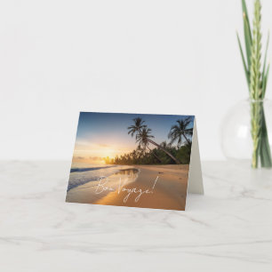 Carte Plage au lever du soleil avec palmiers Bon Voyage