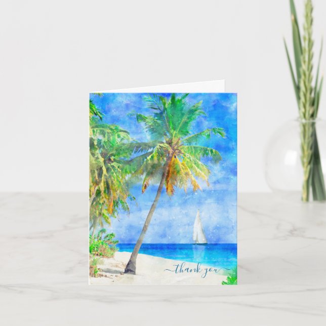Carte Plage de l'île tropicale Palmier Voilier Merci (Devant)