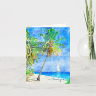 Carte Plage de l'île tropicale Palmier Voilier Merci