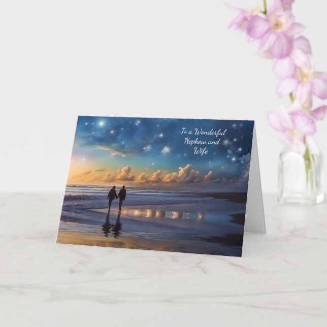 Carte Plage de Nephew et Femme Happy Anniversary avec ét (Orchidée)