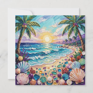 Carte Plage Impasto et Verre de Mer Coucher de Soleil et