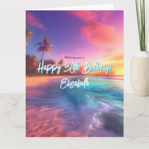 Carte Plage moderne Vibrant Sunset 4 Photo Anniversaire