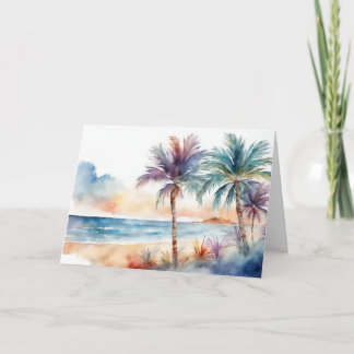 Carte Plage tropicale aquarelle, palmiers