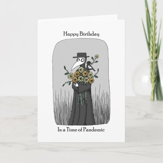 Carte Plague Doctor avec oiseaux et fleurs drôle Anniver (Devant)
