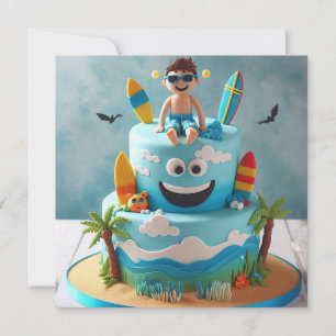 CARTE PLAISIR SURFS À CAKE D'ANNIVERSAIRE