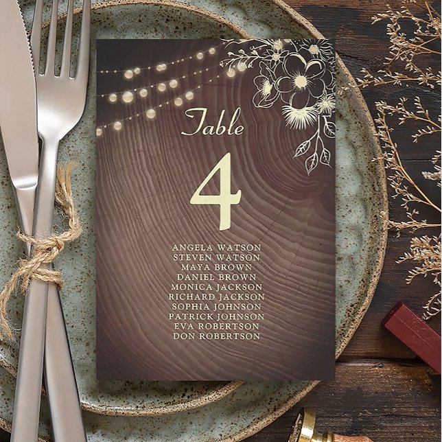 Carte Plan de table de mariage avec lumières rustiques e (Créateur téléchargé)