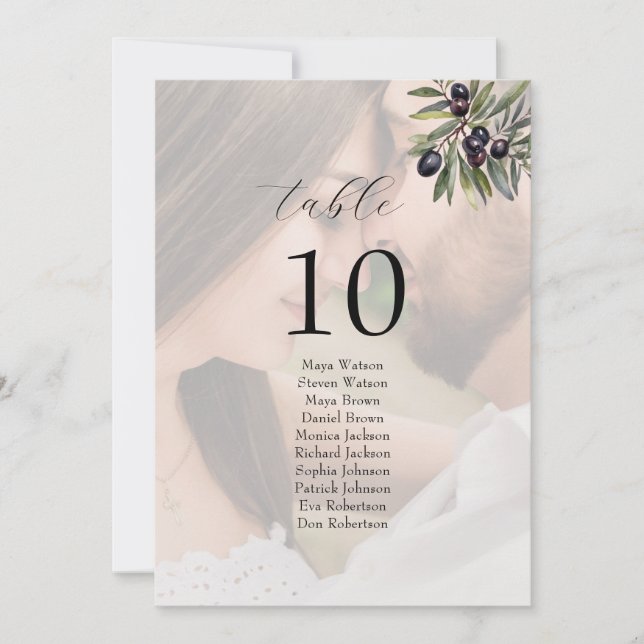 Carte Plan de table de mariage en ivoire olive photo (Devant)
