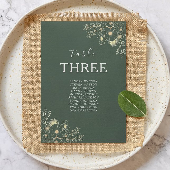Carte Plan de table de mariage floral vert olive (Créateur téléchargé)