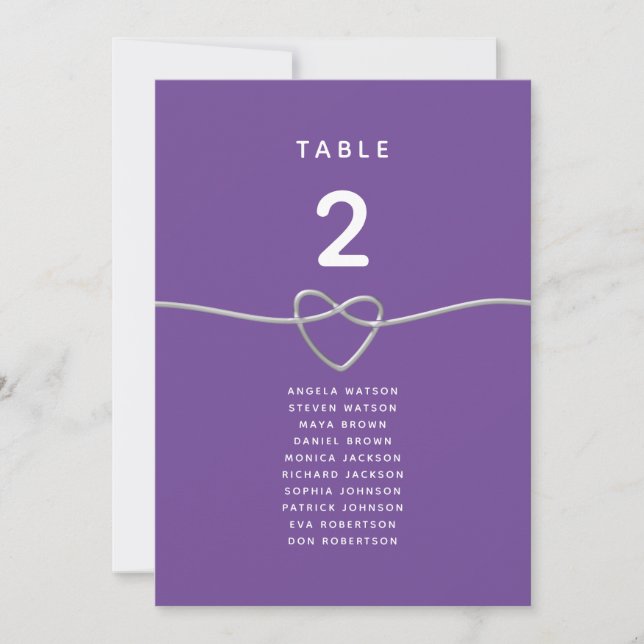 Carte Plan de table de mariage moderne violet (Devant)
