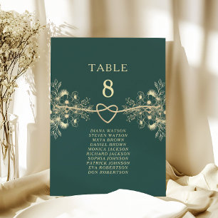 Carte Plan de table de mariage Or Vert Emeraude