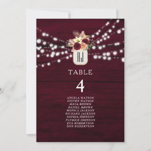Carte Plan de table de mariage rustique burgundy
