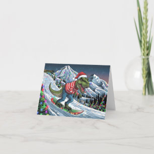 Carte Planche à neige TRex sur une montagne couleurs psy