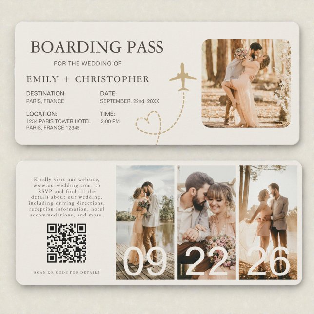 Carte Plane Ticket Destination Wedding Boarding Pass  (Créateur téléchargé)