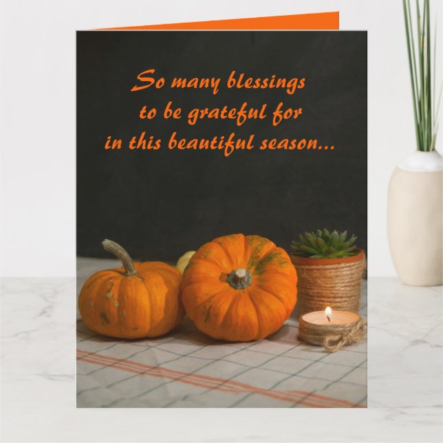 Carte Plante Citrouille éditable et bougie Thanksgiving (Devant)