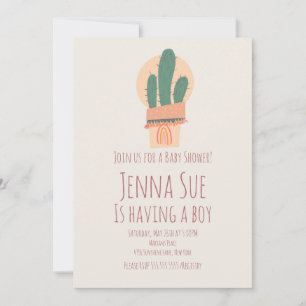 Carte Plante de cactus moderne en pot Baby Shower arc-en