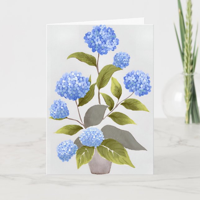 Carte Plante d'hortensia bleu | Aquarelle florale magnif (Devant)
