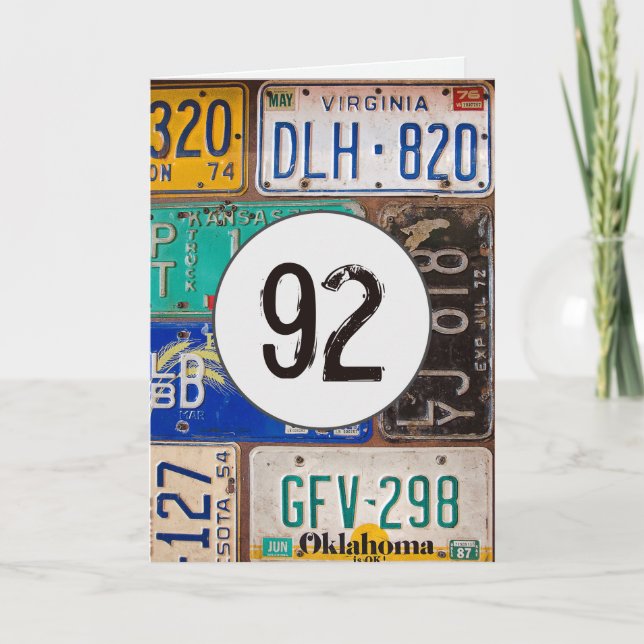 Carte Plaques vintages pour 92e anniversaire (Devant)